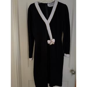 Vintage Don Sayres for Wellmore Black Knit Sequin Bow Dress Sz 12